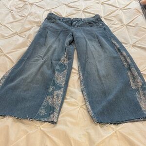 Wide-Leg Denim Jeans with Paisley Panels